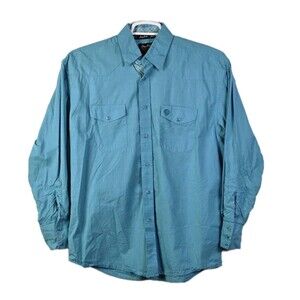 Wrangler George Strait Troubador Men's Medium Blue Snap Button Western Shirt